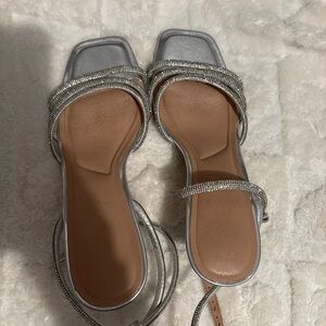 New Look Metallic Silver Heels with Rhinestone Straps